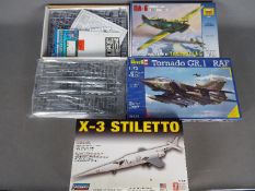 Revell, Zvezda, Lindberg - Three boxed plastic military aircraft model kits.