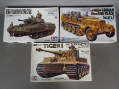Tamiya - Three boxed 1:35 scale plastic military vehicle model kits.