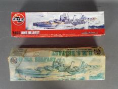 Airfix - Two boxed plastic model kits in 1:600 scale of HMS Belfast by Airfix.