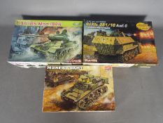 Dragon, Academy - Three boxed plastic military vehicle model kits in 1:35 scale.