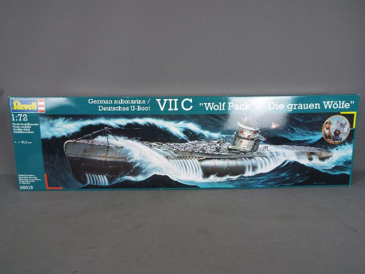 Revell - A boxed Revell #05015 1:72 scale German Submarine VII C 'Wolf Pack' plastic model kit.