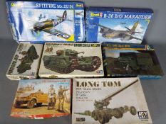 Revell, Tamiya, Italeri, Other - A boxed collection of plastic model kits in various scales.
