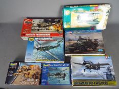 Tamiya, Hobby Boss, Airfix - A collection of seven plastic model kits in various scales.