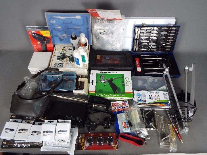 A collection of model making equipment and accessories.