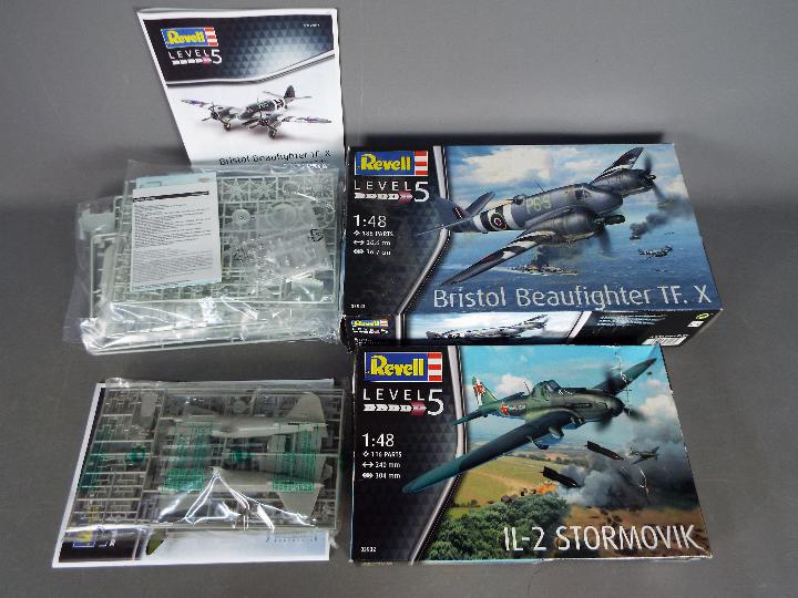 Revell - Two boxed 1:48 scale plastic military aircraft model kits by Revell.