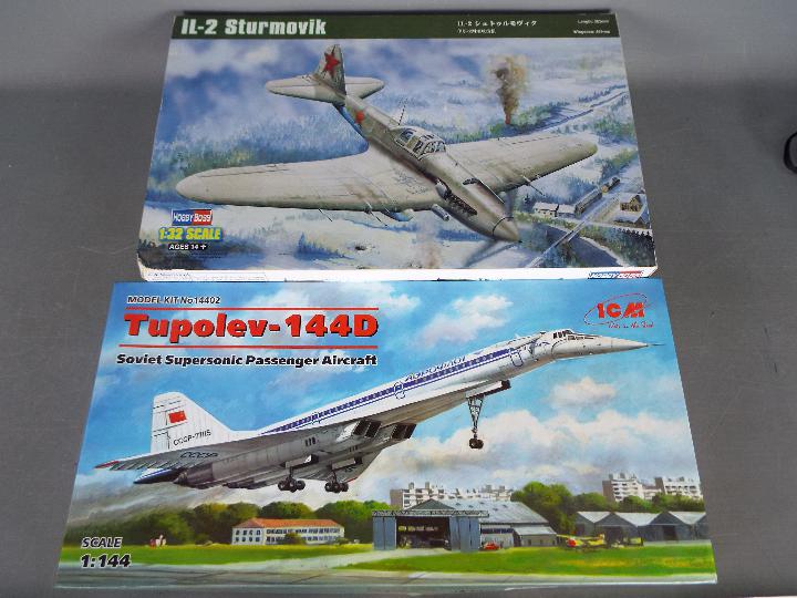 Hobby Boss, ICM - Two boxed plastic model aircraft kits.