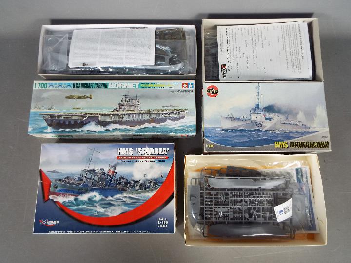 Mirage, Tamiya, Airfix - Three boxed plastic model ship kits.
