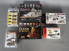 Ammo, Lifecolor, Hataka - A collection of six model paint sets.