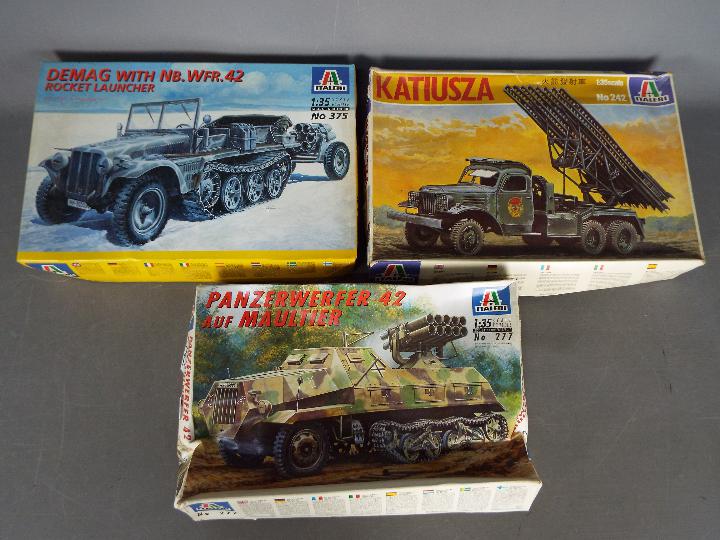 Italeri - Three boxed plastic military vehicle model kits in 1:35 scale by Italeri.