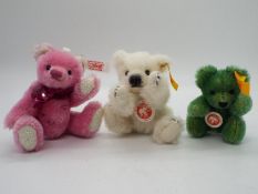 Steiff - three Steiff Bears to include # 036330 with button and white label,