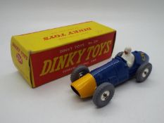 Dinky Toys - A boxed Dinky Toys #234 Ferrari Racing Car, in blue with yellow nose, silver trim,