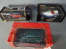 Maisto, Bburago, Mira - Three boxed diecast 1:18 scale model vehicles.