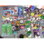 Walkers - Tazos - A collection of Tazo Slammers and vintage pin badges including 4 albums of Looney