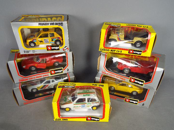 Bburago - A lot of 7 boxed 1:24 scale cars including #0116 Peugeot 205 Safari, # 9104 Fiat Uno,