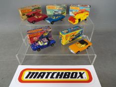 Matchbox - A collection of 5 boxed Matchbox vehicles including # 6 Mercedes SL,