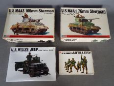 Four Bandai WWII U.S. Armoured Division Pin Point series model kits. 1 / 48 Scale. # 8264 No.1 "U.S.