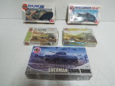 Five x AIRFIX / Humbrol WWII series model kits."AEC MATADOR + 5.5 INCH GUN", "M4 SHERMAN Mk.