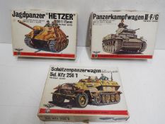 Three Bandai WWII German Panzertruppe / Pin Point series model kits. 1:48 Scale. # 8239 Series No.