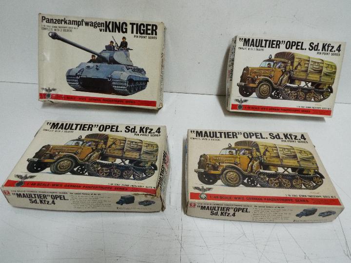 Four Bandai WWII German Panzertruppe / Pin Point series model kits. 1:48 Scale. #8241-400 No.