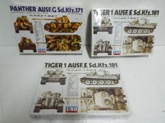 Fuman - Lot of 3 unopened 1/48 scale military model kits, # FM 065 Panther G, # FM 144 Tiger 1 x 2.