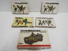 Five Bandai WWII German Panzertruppe / Pin Point series model kits. 1:48 Scale.