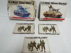 Five Bandai WWII U.S. Armoured Division Pin Point series model kits. 1 / 48 Scale. # 8264 No.1 "U.S.