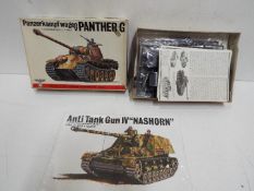 Two Bandai - WWII German Panzertruppe tank model kits. 1:48 Scale. Both unmade.