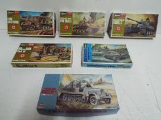 Hasegawa - 6 unmade 1:72 scale military model kits including # 8 Tiger 1, # 9 Panther G,