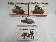 Four Bandai WWII U.S. Armoured Division Pin Point series model kits. 1 / 48 Scale. # 8264 No.1 "U.S.