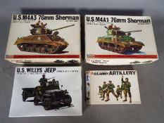 Four Bandai WWII U.S. Armoured Division Pin Point series model kits. 1 / 48 Scale. # 8264 No.1 "U.S.