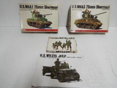 Four Bandai WWII U.S. Armoured Division Pin Point series model kits. 1 / 48 Scale. # 8264 No.1 "U.S.