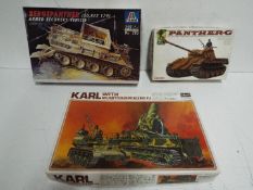 Hasegawa- Italeri - Kawai - Lot of 3 unmade military model kits in various scales,