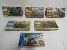 Six Hasagawa WWII U.S. Army Mini Box series model kits. 1:72 Scale. MB-004 "MEDIUM TANK M3 LEE Mk.