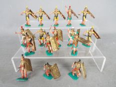 Timpo - A legion of 16 unboxed plastic Timpo Roman foot soldiers, in a variety of action poses.