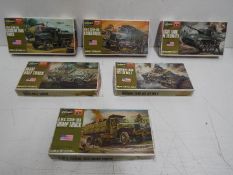 Six Hasagawa WWII U.S. Army Mini Box series model kits. 1:72 Scale. MB-004 "MEDIUM TANK M3 LEE Mk.