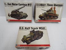 Three Bandai WWII U.S. Armoured Division / Pin Point series model kits. 1:48 Scale. # 8289 No.