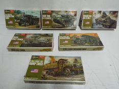 Six Hasagawa WWII U.S. Army Mini Box series model kits. 1:72 Scale. MB-004 "MEDIUM TANK M3 LEE Mk.