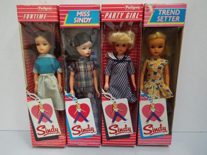 Four boxed vintage Pedigree Sindy dolls, Miss Sindy (brunette), Party Girl (blonde),