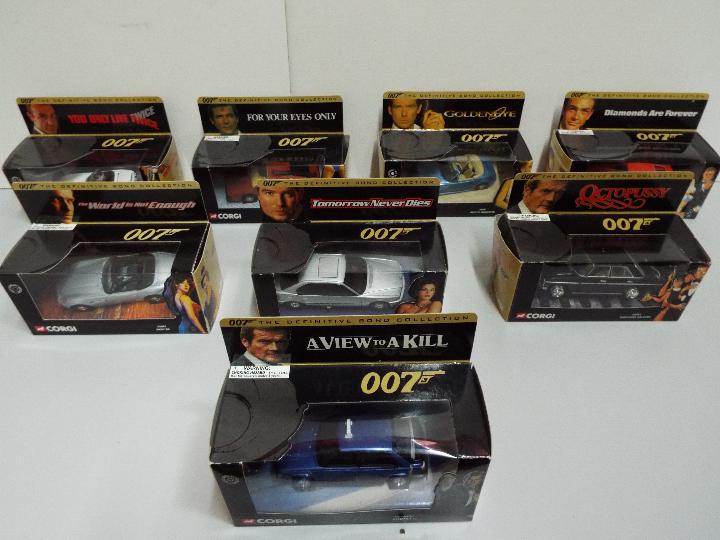 Corgi = Eight model Cars. James Bond 007 'Definitive' series.