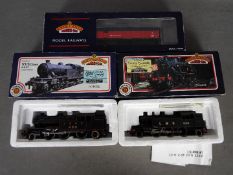 Bachmann - Two boxed OO gauge steam locomotives with a boxed item of rolling stock by Bachmann.