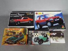 Airfix, Revell, Aoshima - Five boxed plastic model kits in various scales.