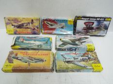 Heller - A collection of seven boxed vintage plastic model aircraft kits in 1:72 scale from Heller.