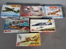 LS, Tamiya, KM, PM, Other - A collection of six vintage plastic model aircraft kits in 1:72 scale.