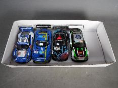 Scalextric - 4 unboxed ex set cars including Aston Martin Vantage GT3, BMW Z4 GT3, Mercedes AMG GT3,