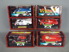 Scalextric - 6 x Porsche 962 race cars in various liveries including Fina and Omicron.
