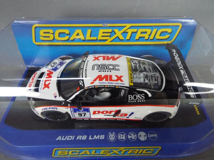 Scalextric - 2 x Audi R8 LMS slot cars # C3232 Pheonix Racing Club car, - Image 5 of 5