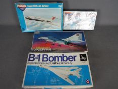 Entex, Novo, Riko, Monogram - Four boxed vintage plastic model aircraft kits in various scales.