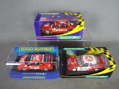 Scalextric - 3 x Vauxhall Opel slot cars, # C2303 Vauxhall Vectra in Masterfit livery,