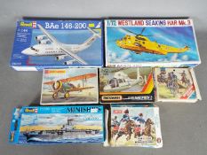 Revell, Matchbox, Airfix, Other - Seven vintage plastic model kits of aircraft, ships,