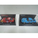 Flyslot - 2 x Alfa Romeo TZ2 slot cars # 057103, # 057302 in perspex display cases.